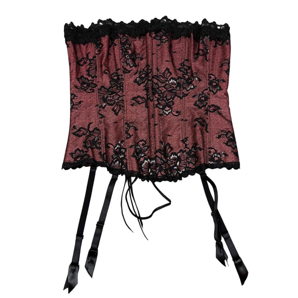 Fredericks Of Hollywood Womens Size 36 Pink Black Lace Corset Top